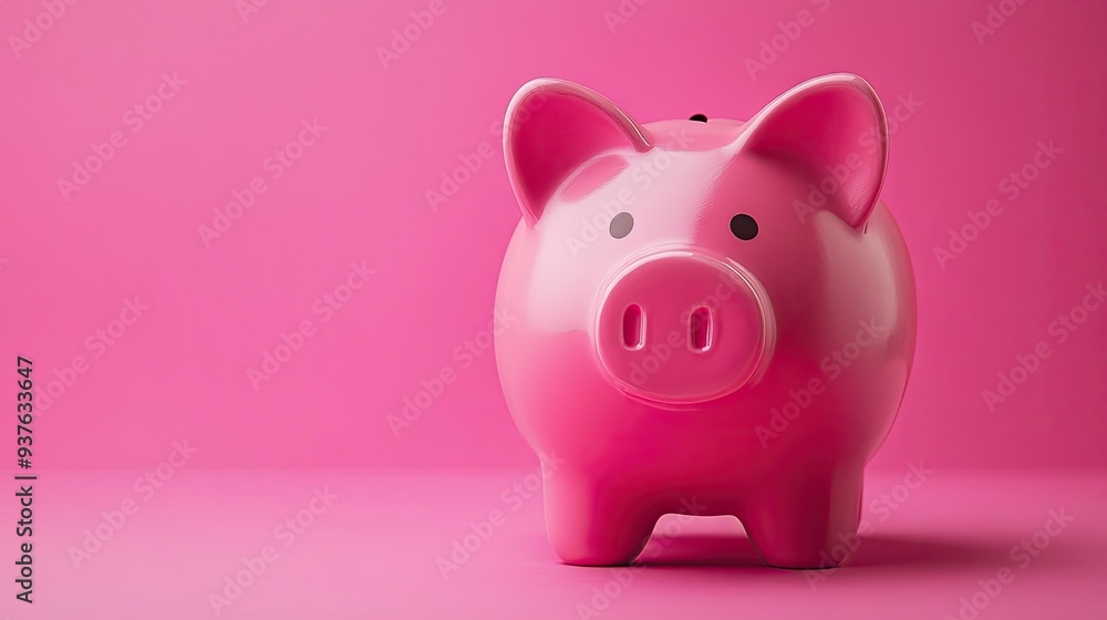 Classic pink piggy bank against a simple background, with space for a message about saving money or investing. Classic pink piggy bank against a simple background, with space for a message about saving money or investing.