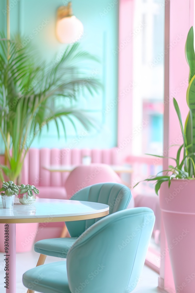 Fototapeta premium Macro view of a pastel-colored office space AI generated illustration