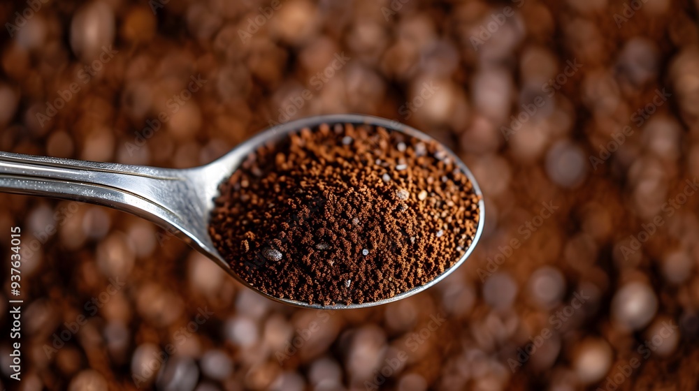 Macro view of a spoonful of coffee granules AI generated illustration Macro view of a spoonful of coffee granules AI generated illustration