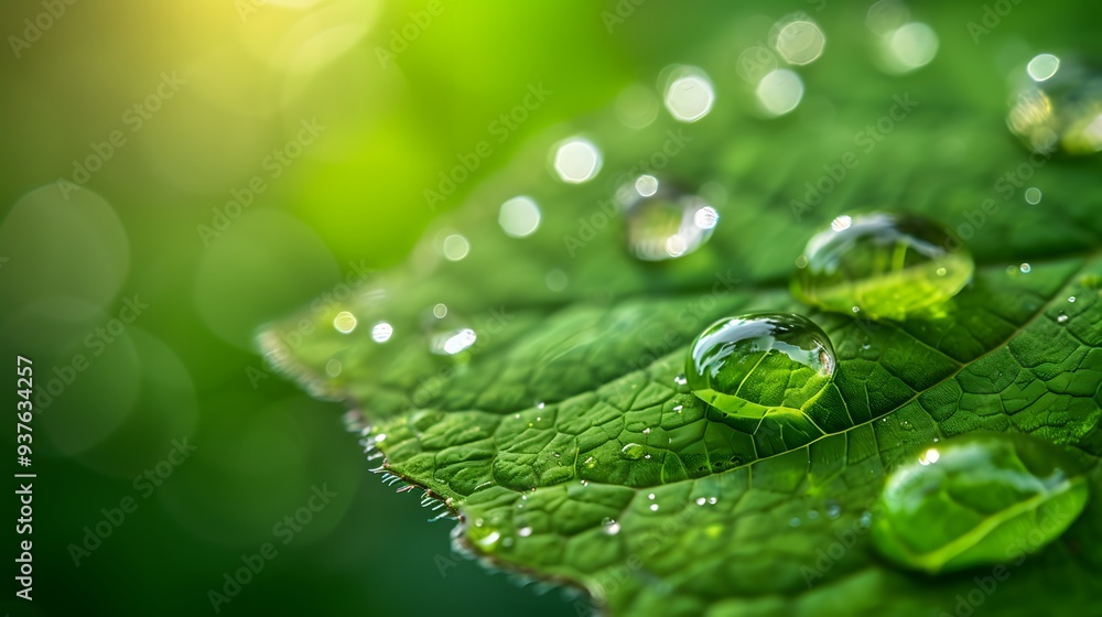 Macro view of dew drops on a leaf in minimalist interpretation AI generated illustration Macro view of dew drops on a leaf in minimalist interpretation AI generated illustration