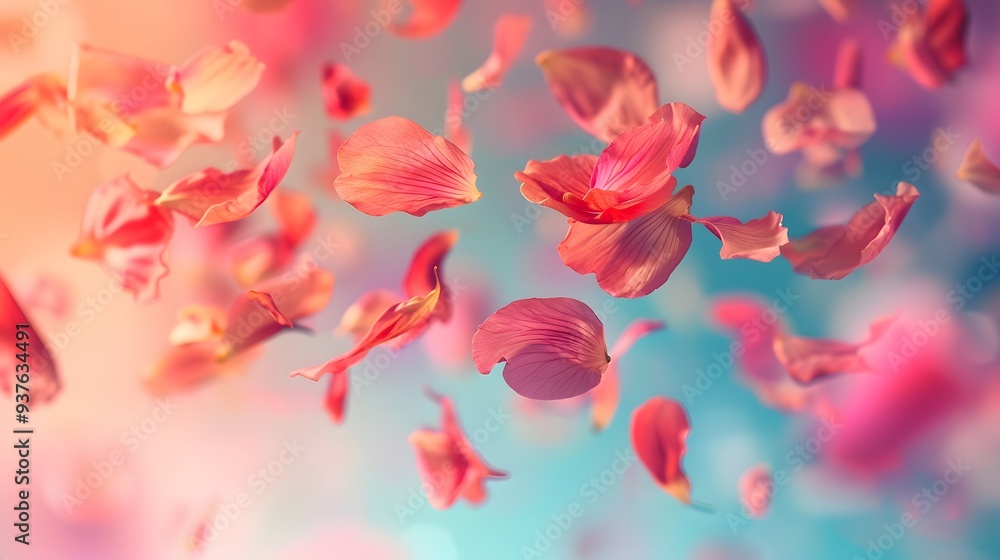 Macro view of summer flower petals falling on a pastel colored background AI generated illustration Macro view of summer flower petals falling on a pastel colored background AI generated illustration