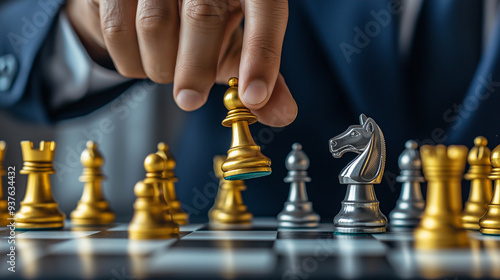 Wallpaper Mural Close up of businessman holding chess to win and kill chess king money on white and black chessboard business competition concept winner and loser strategy fight Torontodigital.ca