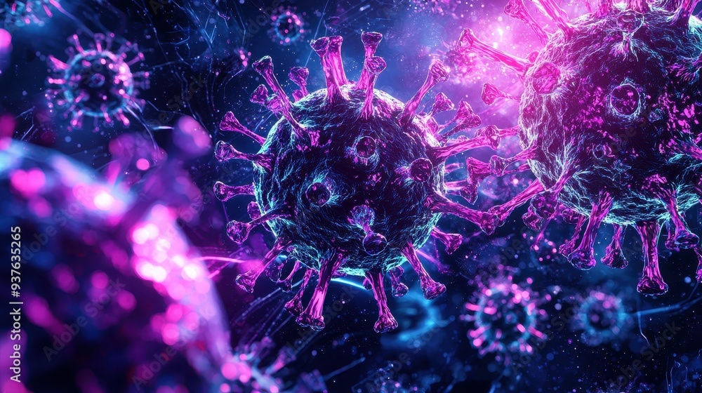 D Rendered Neon Virus Particle Closeup D Rendered Neon Virus Particle Closeup