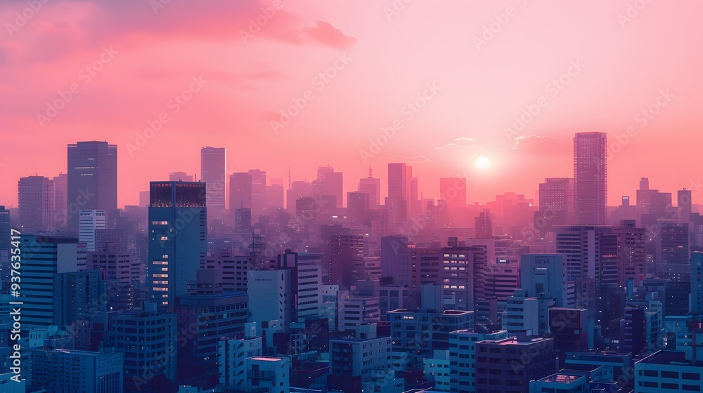 Minimal cityscape bathed in a pastel sunset AI generated illustration Minimal cityscape bathed in a pastel sunset AI generated illustration