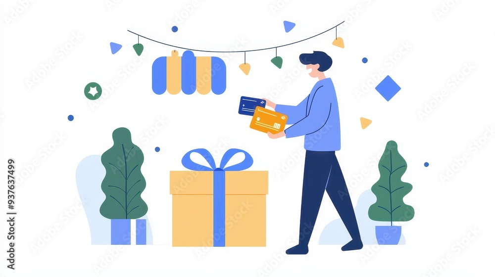 Man Buying Gift Online With Credit Card Illustration Man Buying Gift Online With Credit Card Illustration