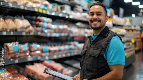 The supermarket worker smiling