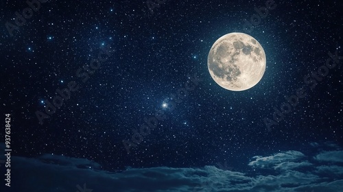 night sky filled with stars and a bright full moon as background