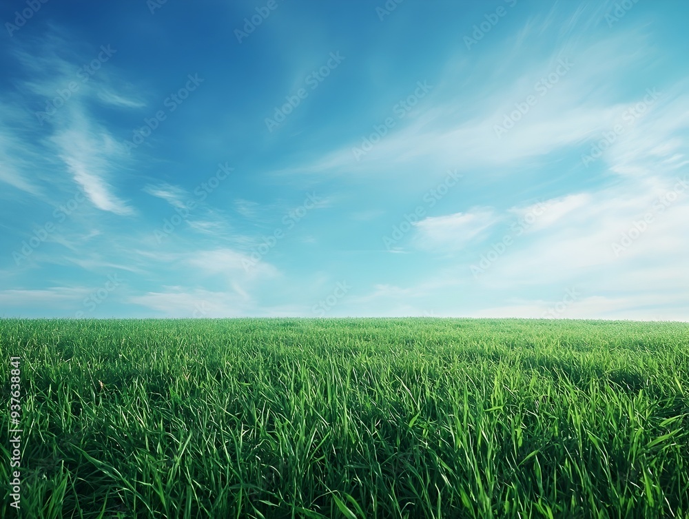 Vast Verdant Meadow Under Vibrant Blue Sky with Wispy Clouds Vast Verdant Meadow Under Vibrant Blue Sky with Wispy Clouds
