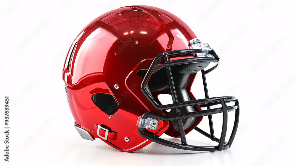 Fototapeta premium Shining Red American Football Helmet: Shiny red American football helmet isolated 