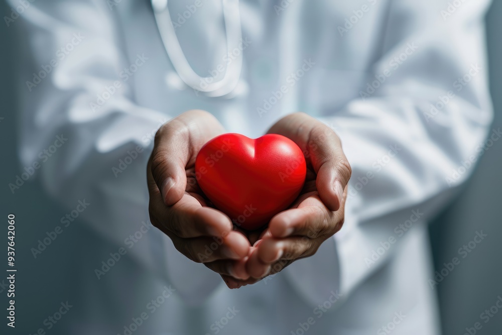 Doctor holding heart symbolizes love and medical support. Doctor holding heart symbolizes love and medical support.