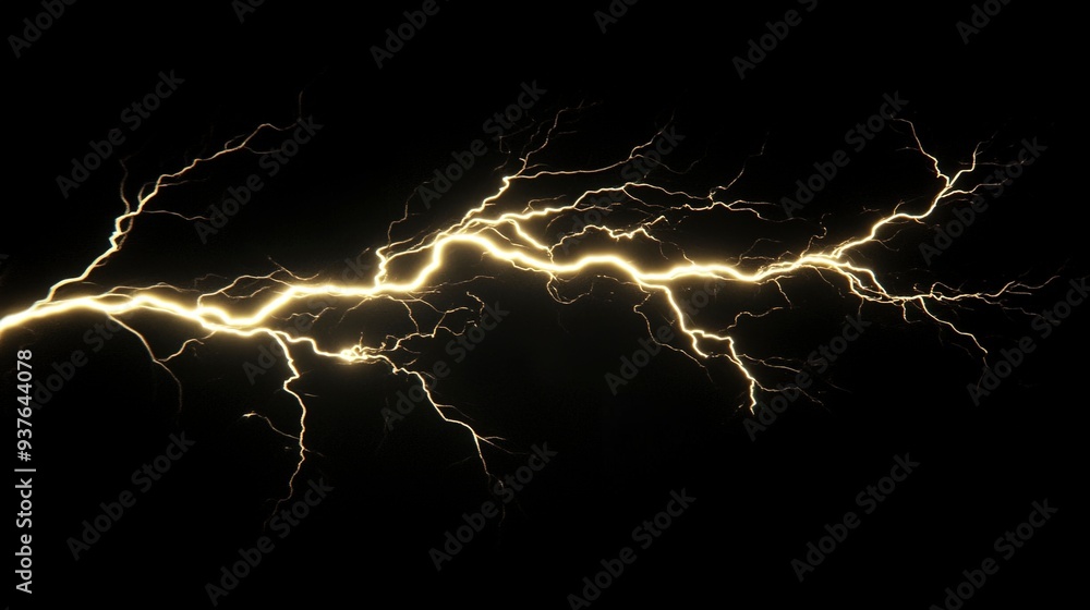 lightning bolt. Massive lightning bolt with branches isolated on black background. lightning effects and lighting thunderstorm. Generative ai lightning bolt. Massive lightning bolt with branches isolated on black background. lightning effects and lighting thunderstorm. Generative ai