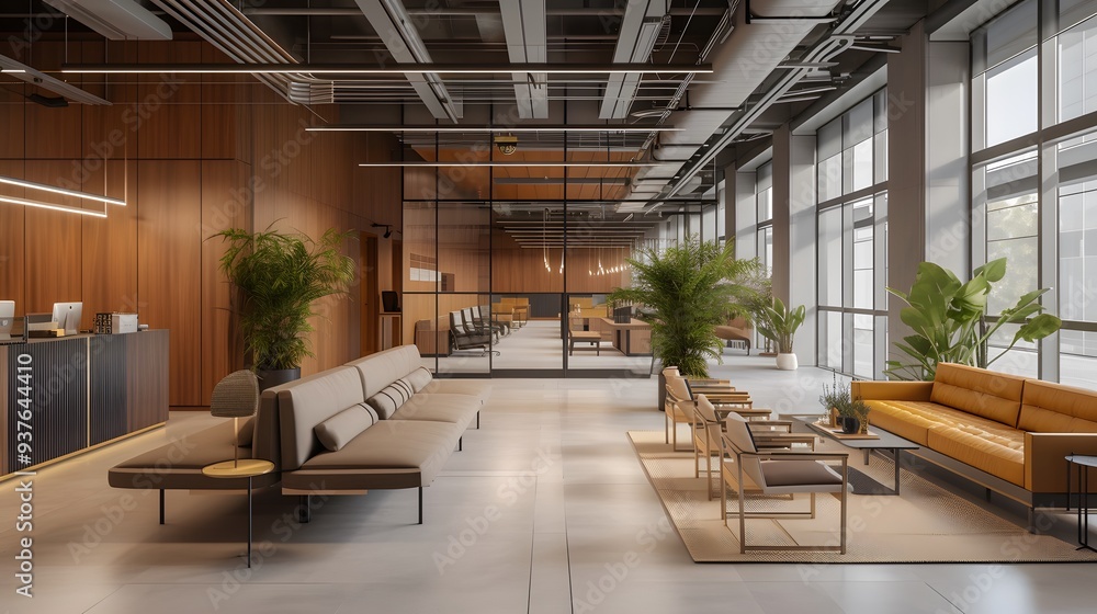 custom made wallpaper toronto digitalMinimalist design of a spacious coworking space within a business center --style rawAI generated illustration