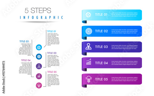 infographic template 5 step for business direction, marketing strategy, diagram, data, growth, arrow timeline, for presentation report and progress