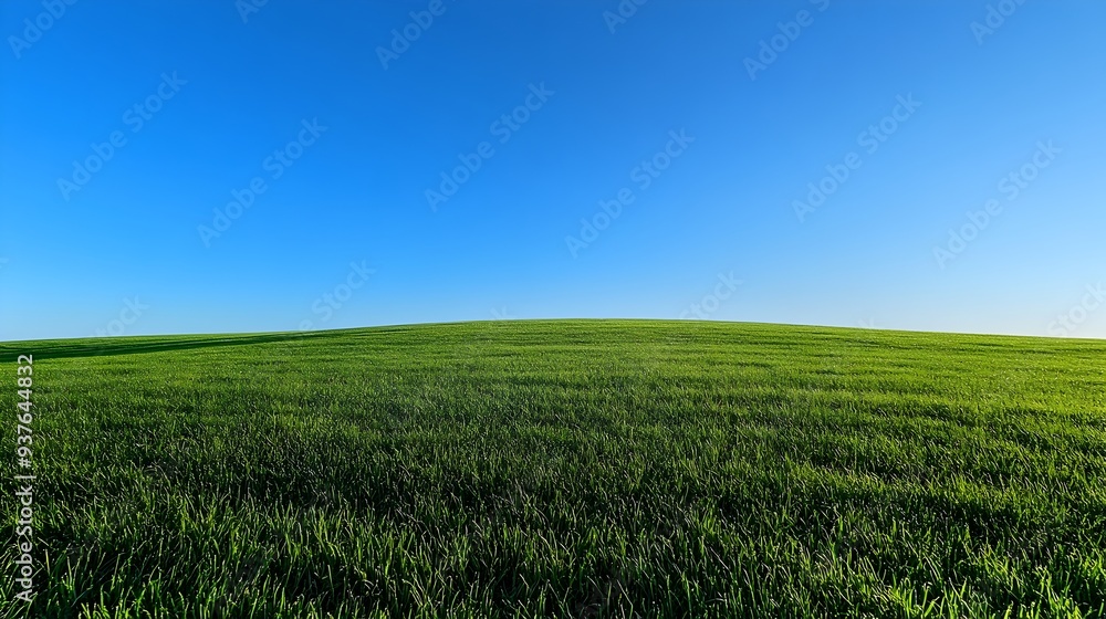 Obraz premium Vast Expansive Emerald Green Grassland Under Pristine Blue Sky Landscape