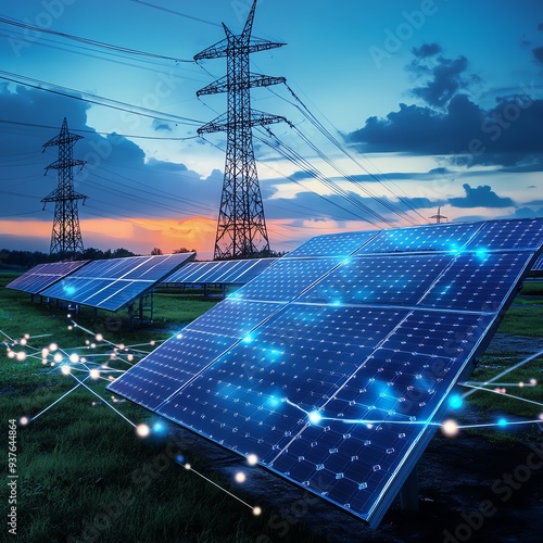 Transmission networks utilizing crystalline solar technology with advanced inverters, Main keyword transmission, Concept streamlined energy distribution photo