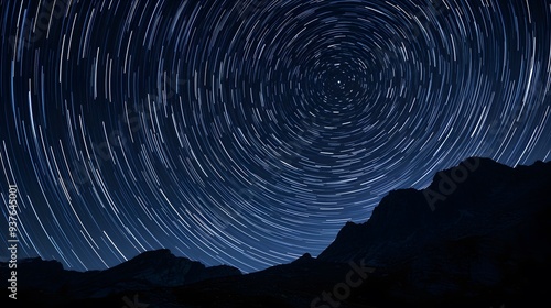 Minimalist macro cinematic representation of the night sky with star trails AI generated illustration