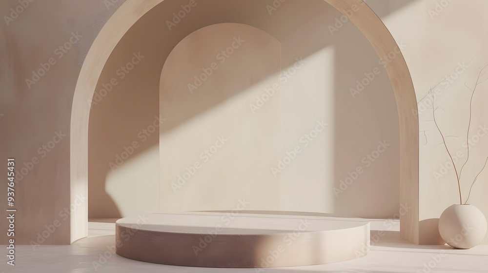 Minimalist modern podium scene with beautifully constructed gipsum props AI generated illustration Minimalist modern podium scene with beautifully constructed gipsum props AI generated illustration