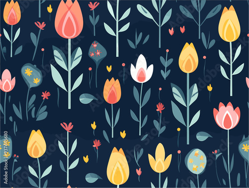 Spring element pattern, wrapping paper, edit illustration style