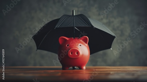 The piggybank with umbrella photo