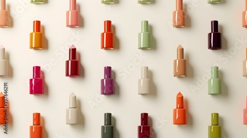 Minimalist visual interpretation of an array of nail polish bottles --style rawAI generated illustration