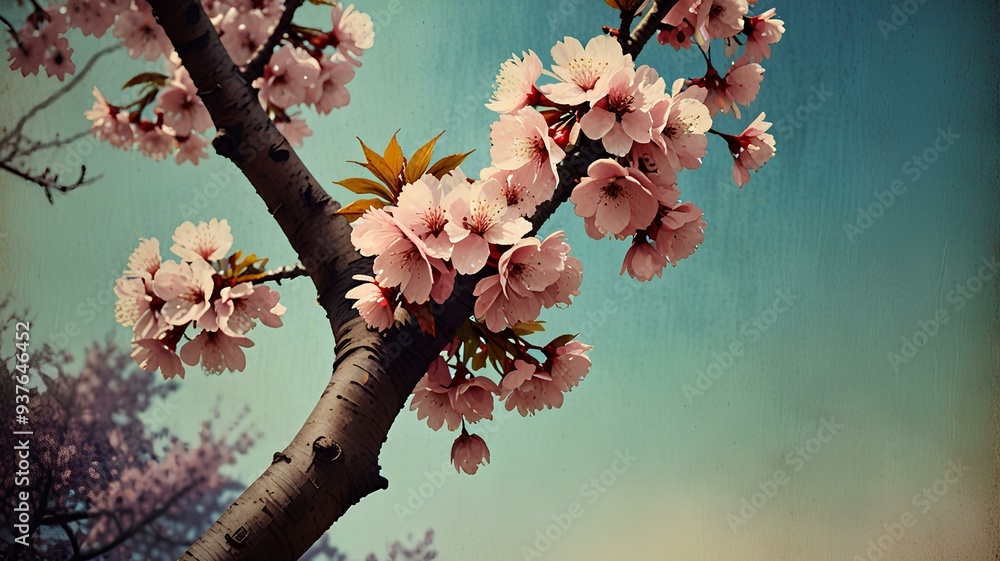 Φωτογραφία Beautiful japanese sakura tree, watercolor painting, vintage asian poster