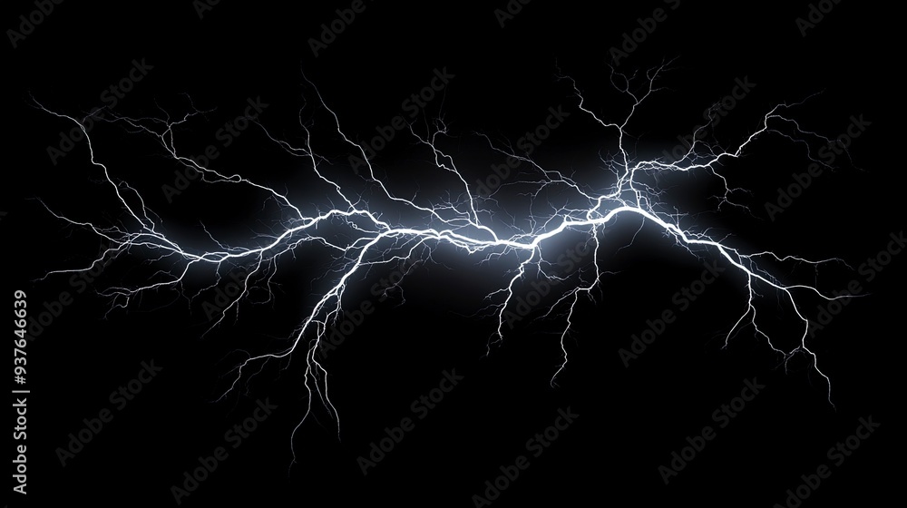 lightning bolt. Massive lightning bolt with branches isolated on black background. lightning effects and lighting thunderstorm. Generative ai lightning bolt. Massive lightning bolt with branches isolated on black background. lightning effects and lighting thunderstorm. Generative ai
