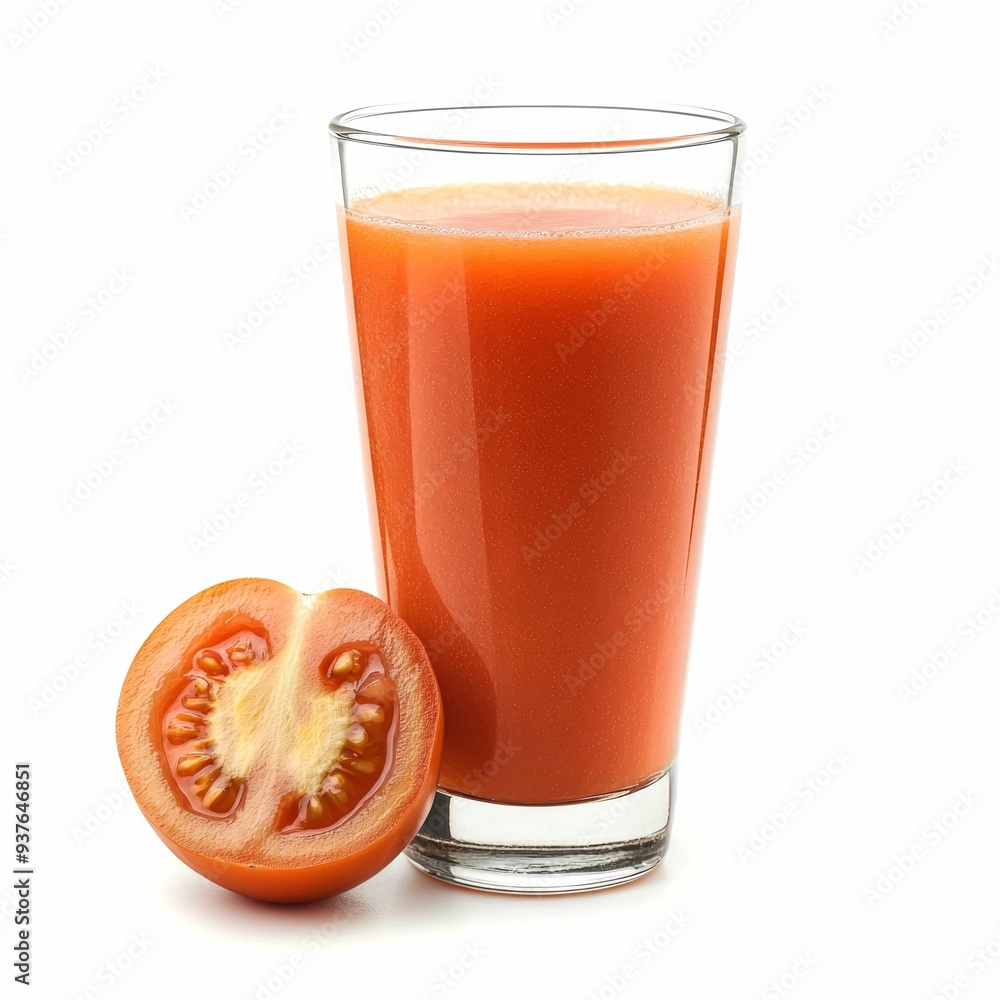 A Glass of Tomato Juice and a Slice of Tomato A Glass of Tomato Juice and a Slice of Tomato