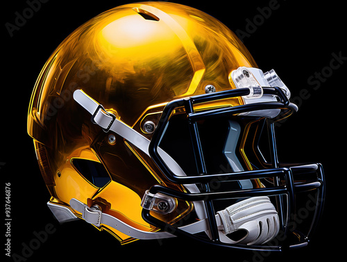 Football helmet on black background, Golden american football helmet on black background photo