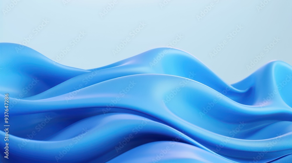 Obraz premium Minimal geometric backdrop featuring a flowing blue shape, elegantly crafted in three-dimensional form, creating a modern and dynamic visual experience.