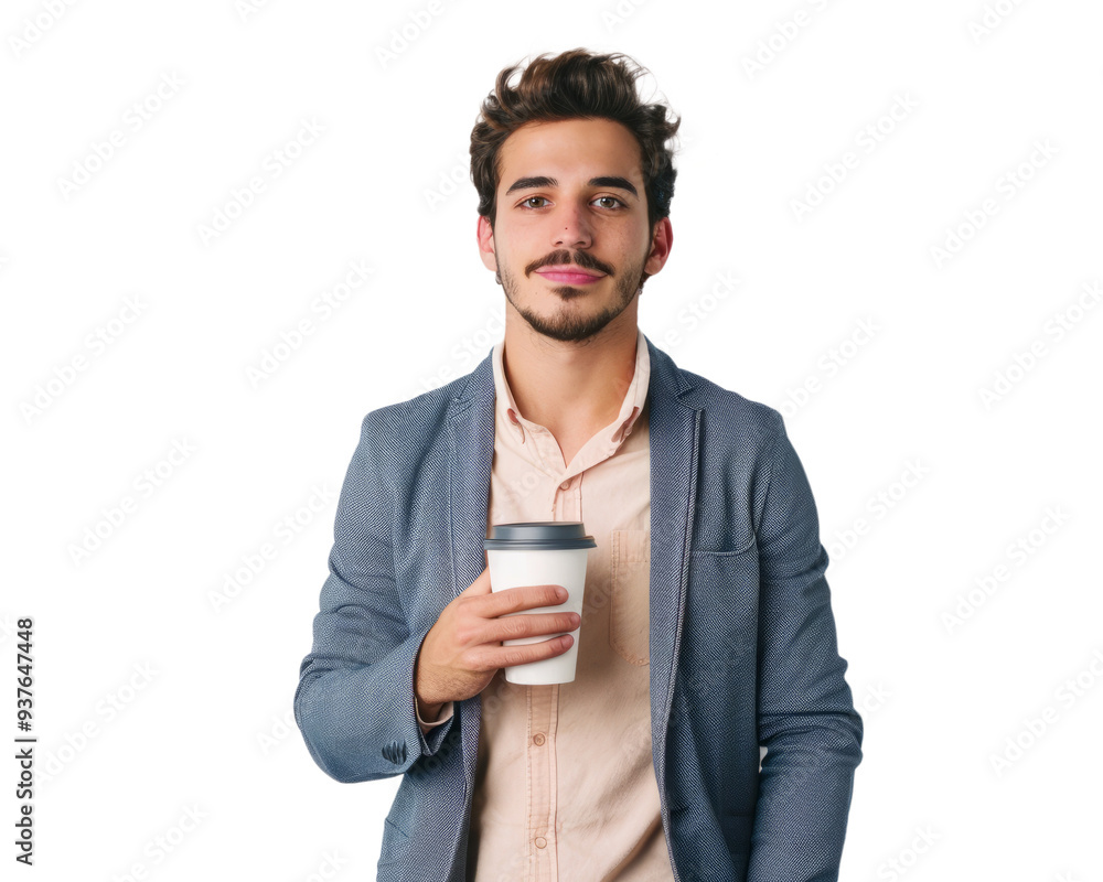 A young businessman from the Mediterranean region, in a casual outfit, holding a coffee cup, representing the creativity and adaptability of Mediterranean entrepreneurs. A young businessman from the Mediterranean region, in a casual outfit, holding a coffee cup, representing the creativity and adaptability of Mediterranean entrepreneurs.