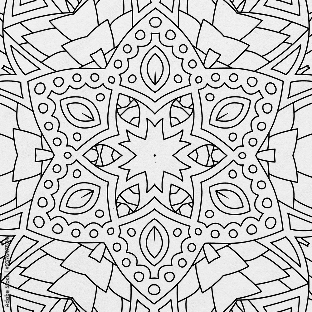 Arrière plan noir et blanc avec motif graphique mandala pour colorier