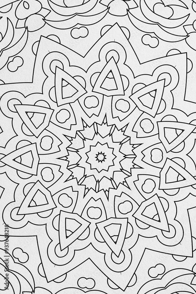 Arrière plan noir et blanc avec motif graphique mandala pour colorier