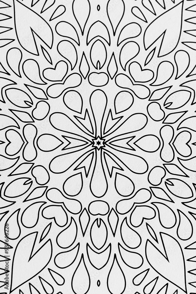 Arrière plan noir et blanc avec motif graphique mandala pour colorier