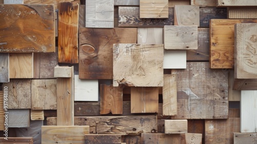 Wallpaper Mural A wall made from various wooden blocks of different shades and textures, displaying the versatility and natural beauty of timber. Torontodigital.ca