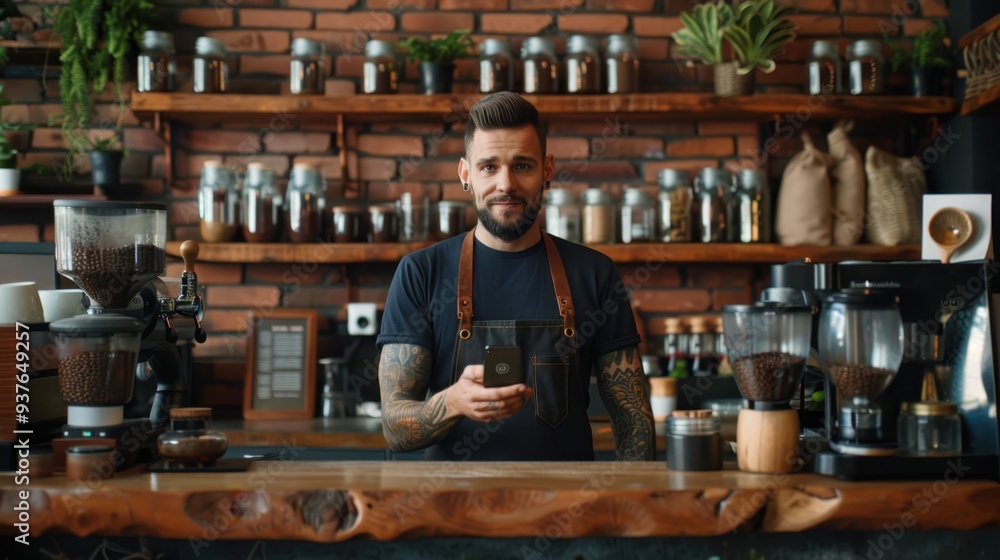 Fototapeta premium The barista in the coffeehouse