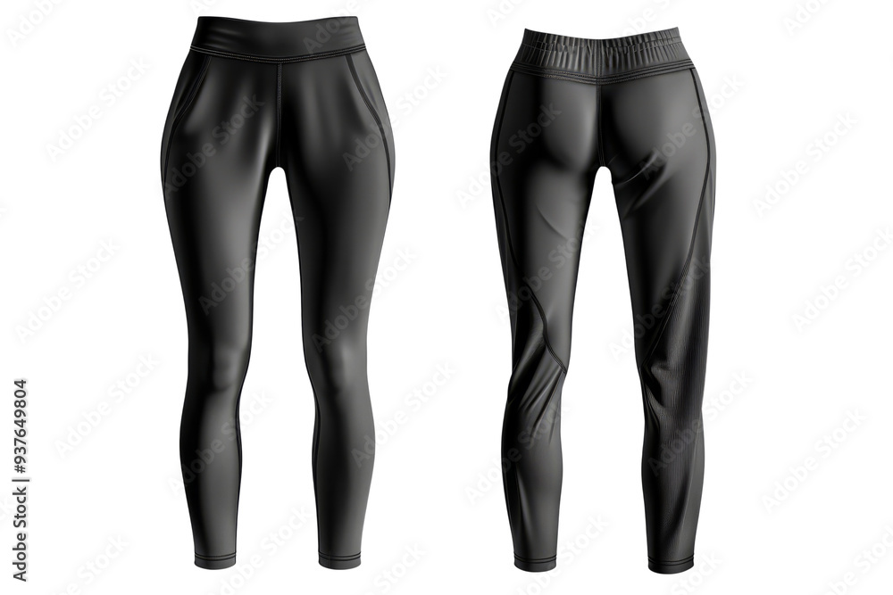 Trendy autumn leggings in black, front and back display on white background Trendy autumn leggings in black, front and back display on white background