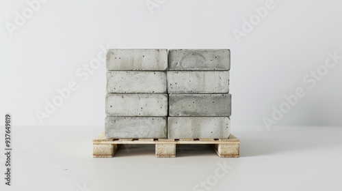 A stack of weathered concrete blocks is arranged on a wooden pallet, illustrating an industrial, raw, and orderly scene. photo