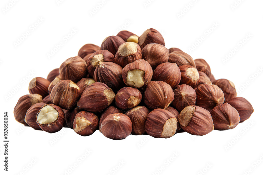 peeled hazelnuts arranged neatly in a small pile, isolated on a white background. peeled hazelnuts arranged neatly in a small pile, isolated on a white background.