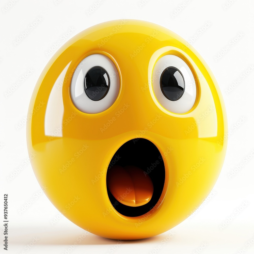 3D shocked yellow emoji with wide eyes and open mouth on white background, expressing surprise. 3D shocked yellow emoji with wide eyes and open mouth on white background, expressing surprise.