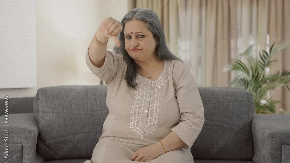 Disappointed Indian old woman showing thumbs down Disappointed Indian old woman showing thumbs down