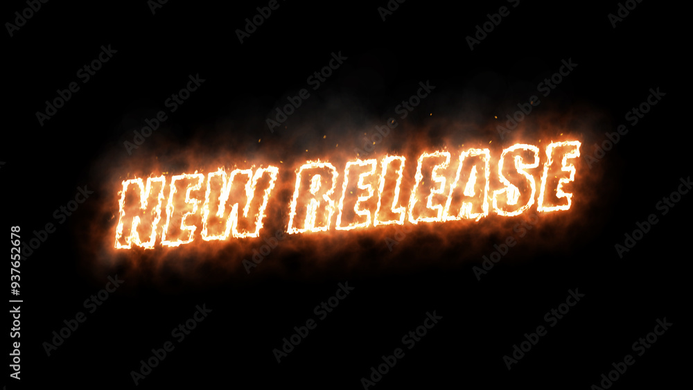 New Release Announcement – Text made with fire effect with embers and ...