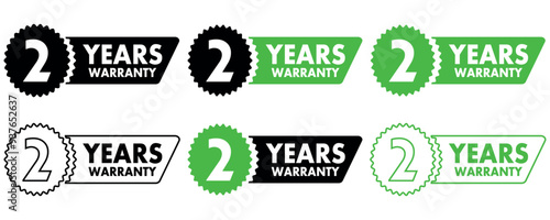 Set of 2 years warranty label . Warranty badge icons. Vector illustration isolated on white background..