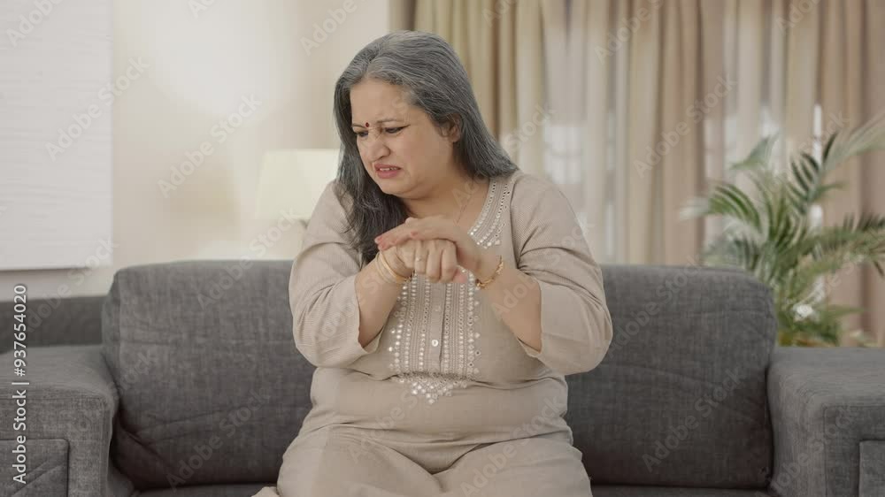 Sick Indian old woman suffering from arthritis Sick Indian old woman suffering from arthritis