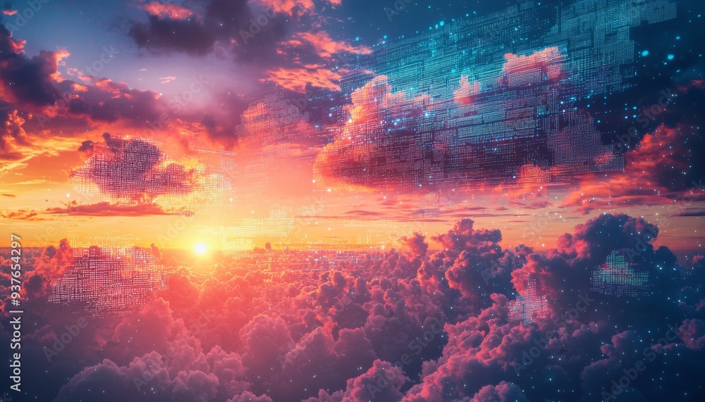 Sunset Cloudscape in a Futuristic Digital World Sunset Cloudscape in a Futuristic Digital World