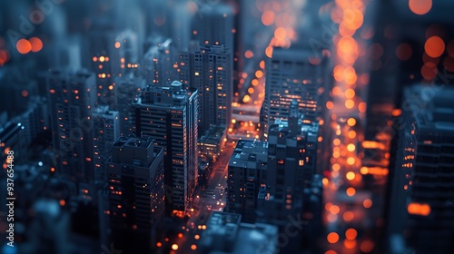Minimalistic representation of a chaotic city at midnight - macro and cinematic  AI generated illustration