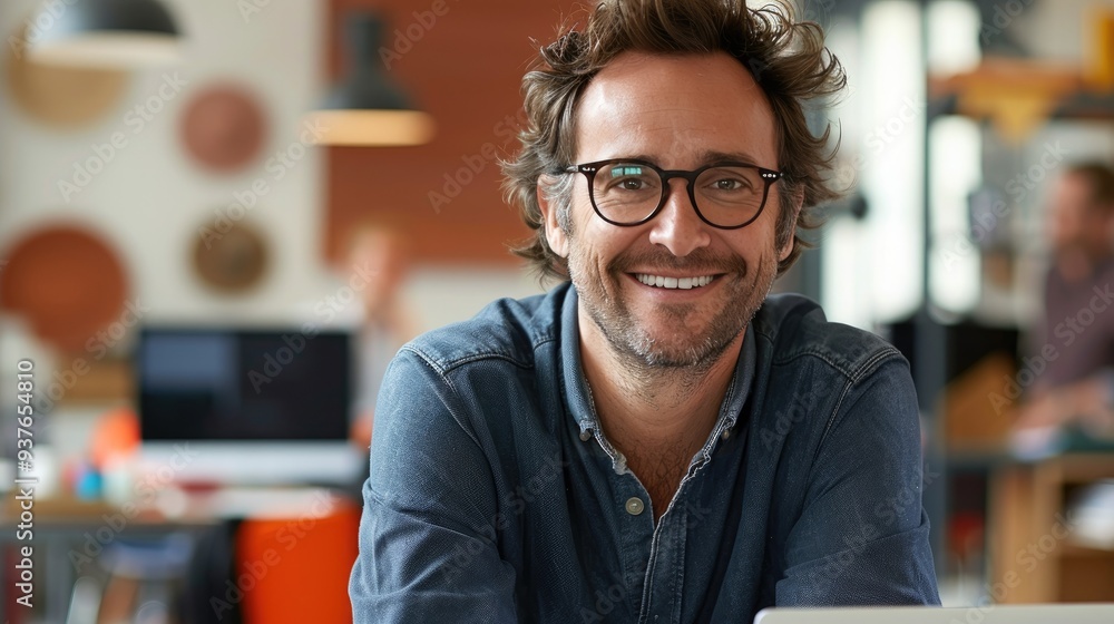Obraz premium Smiling Man in an Office Setting.