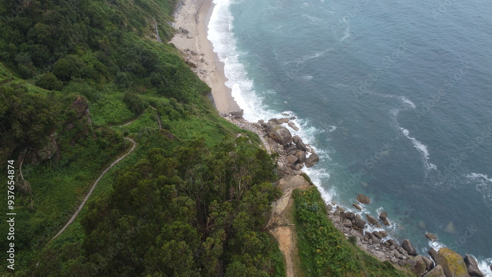 Fototapeta premium Drone shot of the cliffs near Gijon, Asturias, Spain