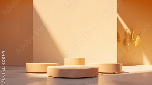 Wallpaper Mural Modern minimalist podium featuring gipsum props under golden light focus   AI generated illustration Torontodigital.ca