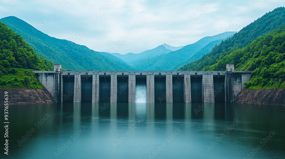 Design a hydroelectric dam as seen from behind Design a hydroelectric dam as seen from behind