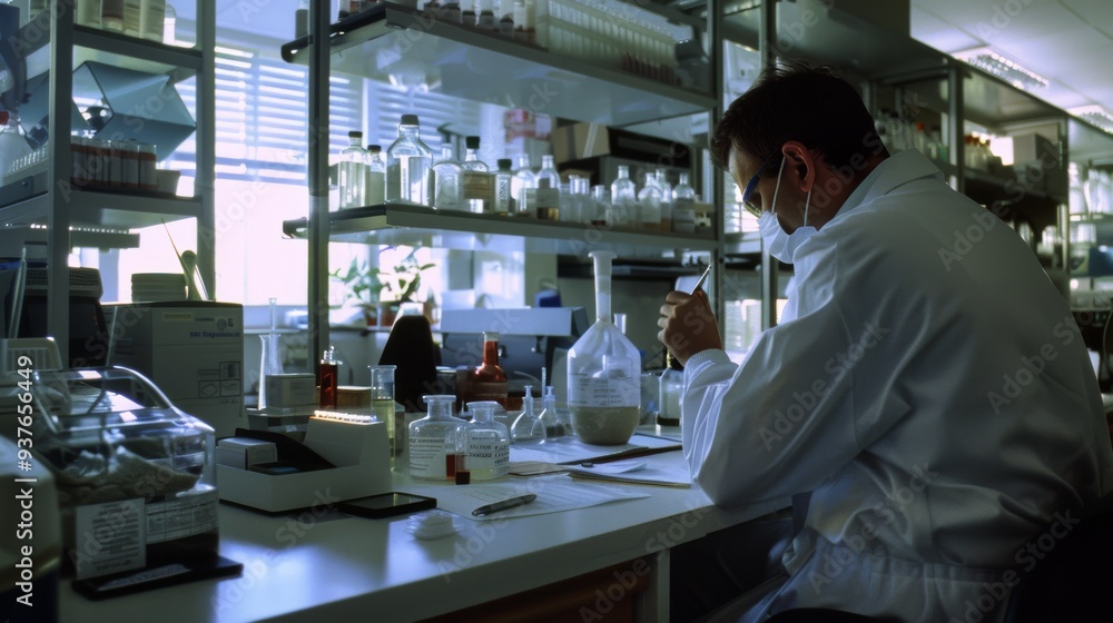 A scientist is deeply engaged in an experiment within a well-equipped, brightly lit laboratory, representing dedication to scientific inquiry. A scientist is deeply engaged in an experiment within a well-equipped, brightly lit laboratory, representing dedication to scientific inquiry.